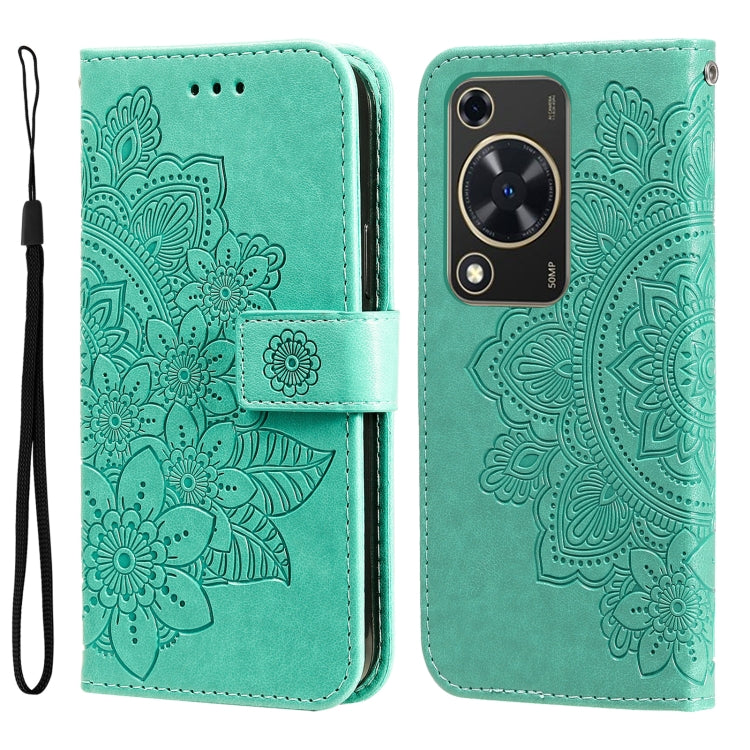 Seven-petal Flowers Embossing Leather Phone Case – Wear-resistant, Card Slot, Kickstand, For Huawei Enjoy 70 Pro, For Huawei Enjoy 70, For Huawei nova 11 SE, For Huawei nova 12 Pro For Huawei Enjoy 70 Green