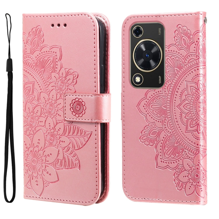 Seven-petal Flowers Embossing Leather Phone Case – Wear-resistant, Card Slot, Kickstand, For Huawei Enjoy 70 Pro, For Huawei Enjoy 70, For Huawei nova 11 SE, For Huawei nova 12 Pro For Huawei Enjoy 70 Rose Gold