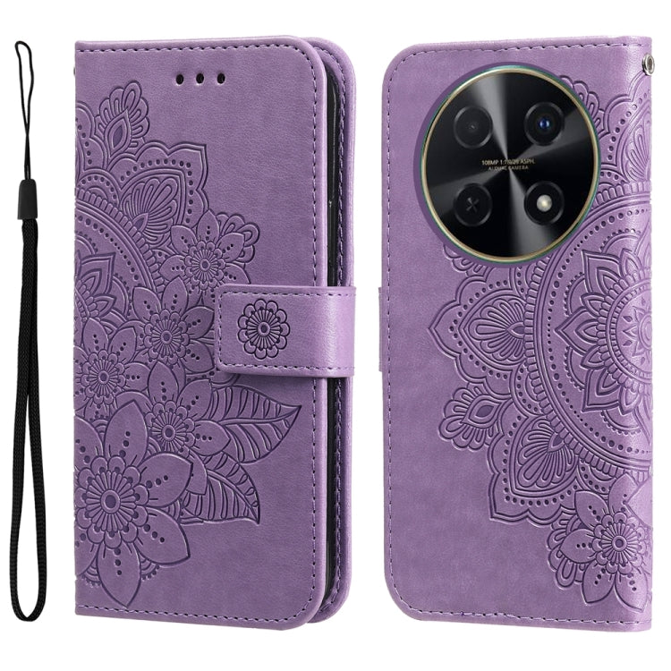 Seven-petal Flowers Embossing Leather Phone Case – Wear-resistant, Card Slot, Kickstand, For Huawei Enjoy 70 Pro, For Huawei Enjoy 70, For Huawei nova 11 SE, For Huawei nova 12 Pro