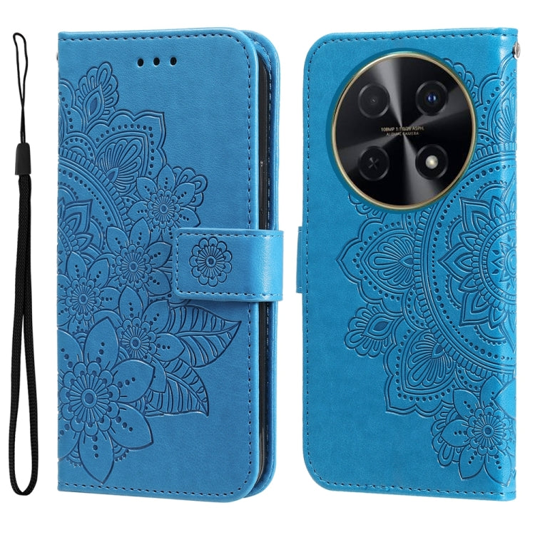 Seven-petal Flowers Embossing Leather Phone Case – Wear-resistant, Card Slot, Kickstand, For Huawei Enjoy 70 Pro, For Huawei Enjoy 70, For Huawei nova 11 SE, For Huawei nova 12 Pro For Huawei Enjoy 70 Pro Blue