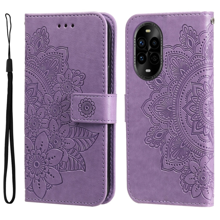 Seven-petal Flowers Embossing Leather Phone Case – Wear-resistant, Card Slot, Kickstand, For Huawei nova 14, For Huawei Enjoy 80, For Huawei nova 13 Pro, For Huawei nova 13 / nova 12 For Huawei nova 13 Pro Light Purple