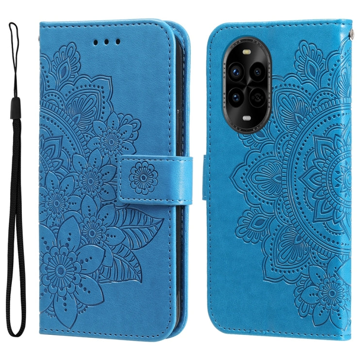 Seven-petal Flowers Embossing Leather Phone Case – Wear-resistant, Card Slot, Kickstand, For Huawei nova 14, For Huawei Enjoy 80, For Huawei nova 13 Pro, For Huawei nova 13 / nova 12 For Huawei nova 13 Pro Blue