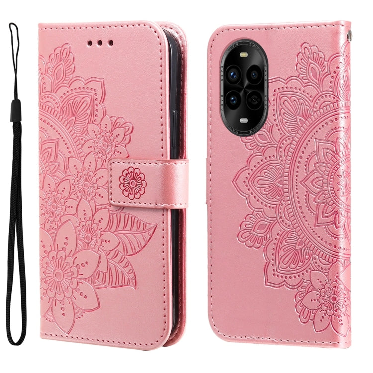 Seven-petal Flowers Embossing Leather Phone Case – Wear-resistant, Card Slot, Kickstand, For Huawei nova 14, For Huawei Enjoy 80, For Huawei nova 13 Pro, For Huawei nova 13 / nova 12 For Huawei nova 13 Pro Rose Gold