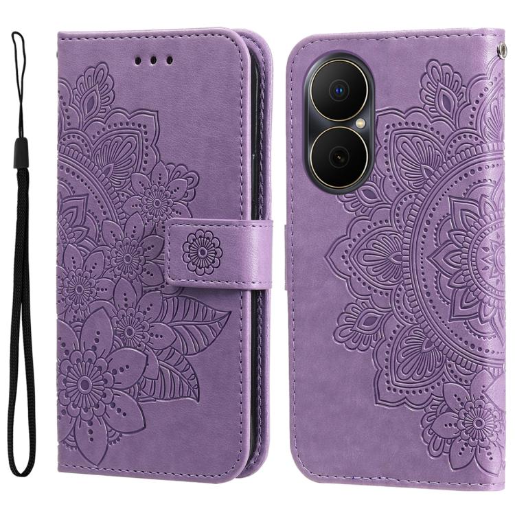 Seven-petal Flowers Embossing Leather Phone Case – Wear-resistant, Card Slot, Kickstand, For Huawei nova 14, For Huawei Enjoy 80, For Huawei nova 13 Pro, For Huawei nova 13 / nova 12 For Huawei Enjoy 80 Light Purple