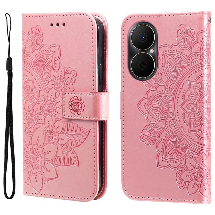 Seven-petal Flowers Embossing Leather Phone Case – Wear-resistant, Card Slot, Kickstand, For Huawei nova 14, For Huawei Enjoy 80, For Huawei nova 13 Pro, For Huawei nova 13 / nova 12 For Huawei Enjoy 80 Rose Gold