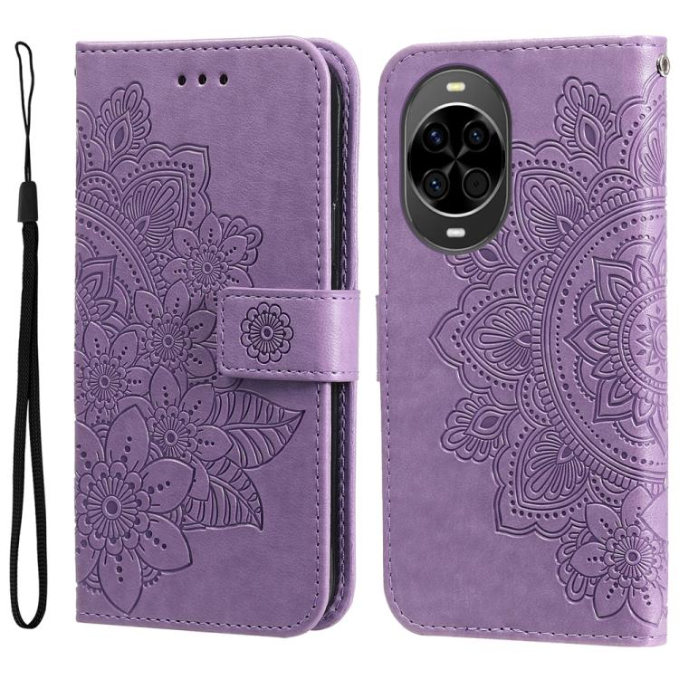 Seven-petal Flowers Embossing Leather Phone Case – Wear-resistant, Card Slot, Kickstand, For Huawei nova 14, For Huawei Enjoy 80, For Huawei nova 13 Pro, For Huawei nova 13 / nova 12 For Huawei nova 14 Light Purple