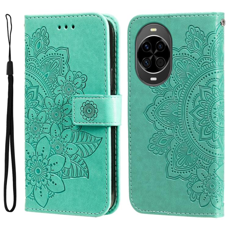 Seven-petal Flowers Embossing Leather Phone Case – Wear-resistant, Card Slot, Kickstand, For Huawei nova 14, For Huawei Enjoy 80, For Huawei nova 13 Pro, For Huawei nova 13 / nova 12 For Huawei nova 14 Green