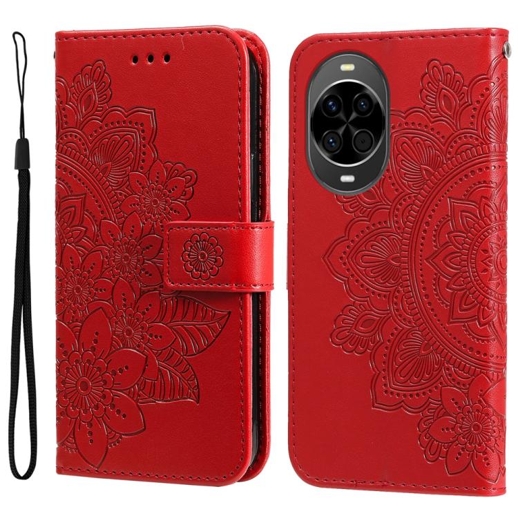 Seven-petal Flowers Embossing Leather Phone Case – Wear-resistant, Card Slot, Kickstand, For Huawei nova 14, For Huawei Enjoy 80, For Huawei nova 13 Pro, For Huawei nova 13 / nova 12 For Huawei nova 14 Red