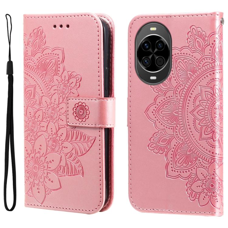 Seven-petal Flowers Embossing Leather Phone Case – Wear-resistant, Card Slot, Kickstand, For Huawei nova 14, For Huawei Enjoy 80, For Huawei nova 13 Pro, For Huawei nova 13 / nova 12 For Huawei nova 14 Rose Gold