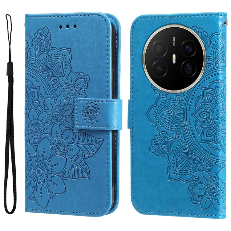 Seven-petal Flowers Embossing Leather Phone Case – Wear-resistant, Card Slot, Kickstand, For Huawei nova 15 Pro / nova 15 Ultra, For Huawei Mate 70 Air 5G, For Huawei nova 14 Lite, For Huawei Maimang 40 5G For Huawei Mate 70 Air 5G Blue