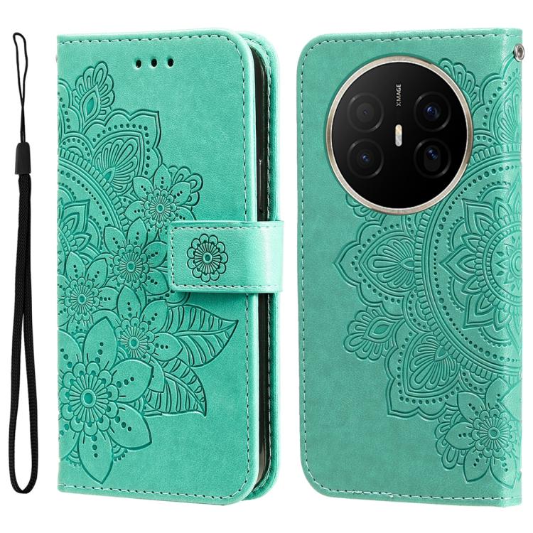 Seven-petal Flowers Embossing Leather Phone Case – Wear-resistant, Card Slot, Kickstand, For Huawei nova 15 Pro / nova 15 Ultra, For Huawei Mate 70 Air 5G, For Huawei nova 14 Lite, For Huawei Maimang 40 5G For Huawei Mate 70 Air 5G Green