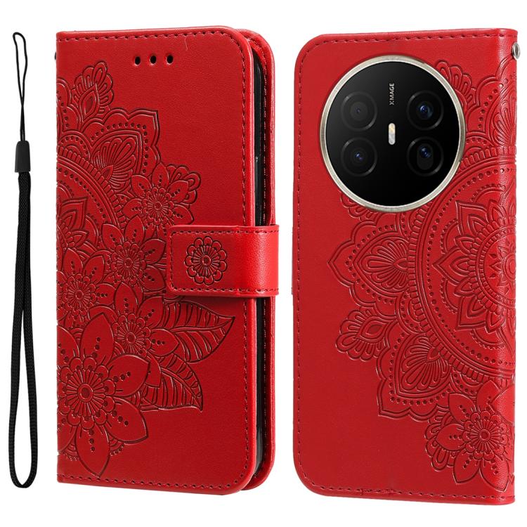 Seven-petal Flowers Embossing Leather Phone Case – Wear-resistant, Card Slot, Kickstand, For Huawei nova 15 Pro / nova 15 Ultra, For Huawei Mate 70 Air 5G, For Huawei nova 14 Lite, For Huawei Maimang 40 5G For Huawei Mate 70 Air 5G Red