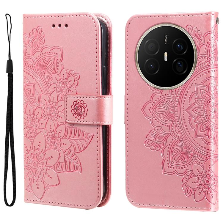 Seven-petal Flowers Embossing Leather Phone Case – Wear-resistant, Card Slot, Kickstand, For Huawei nova 15 Pro / nova 15 Ultra, For Huawei Mate 70 Air 5G, For Huawei nova 14 Lite, For Huawei Maimang 40 5G For Huawei Mate 70 Air 5G Rose Gold