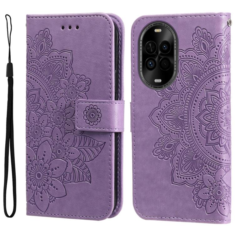 Seven-petal Flowers Embossing Leather Phone Case – Wear-resistant, Card Slot, Kickstand, For Huawei nova 15 Pro / nova 15 Ultra, For Huawei Mate 70 Air 5G, For Huawei nova 14 Lite, For Huawei Maimang 40 5G For Huawei nova 14 Lite Light Purple