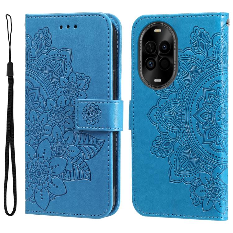 Seven-petal Flowers Embossing Leather Phone Case – Wear-resistant, Card Slot, Kickstand, For Huawei nova 15 Pro / nova 15 Ultra, For Huawei Mate 70 Air 5G, For Huawei nova 14 Lite, For Huawei Maimang 40 5G For Huawei nova 14 Lite Blue