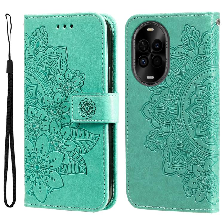 Seven-petal Flowers Embossing Leather Phone Case – Wear-resistant, Card Slot, Kickstand, For Huawei nova 15 Pro / nova 15 Ultra, For Huawei Mate 70 Air 5G, For Huawei nova 14 Lite, For Huawei Maimang 40 5G For Huawei nova 14 Lite Green