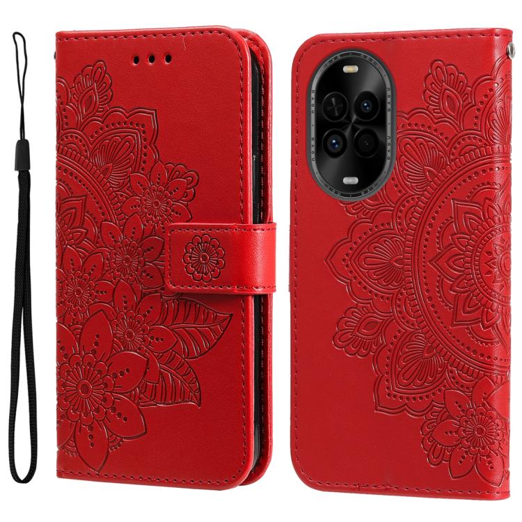 Seven-petal Flowers Embossing Leather Phone Case – Wear-resistant, Card Slot, Kickstand, For Huawei nova 15 Pro / nova 15 Ultra, For Huawei Mate 70 Air 5G, For Huawei nova 14 Lite, For Huawei Maimang 40 5G For Huawei nova 14 Lite Red