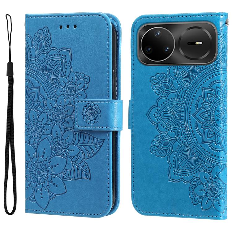 Seven-petal Flowers Embossing Leather Phone Case – Wear-resistant, Card Slot, Kickstand, For Huawei nova 15 Pro / nova 15 Ultra, For Huawei Mate 70 Air 5G, For Huawei nova 14 Lite, For Huawei Maimang 40 5G For Huawei nova 15 Pro nova 15 Ultra Blue