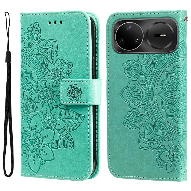Seven-petal Flowers Embossing Leather Phone Case – Wear-resistant, Card Slot, Kickstand, For Huawei nova 15 Pro / nova 15 Ultra, For Huawei Mate 70 Air 5G, For Huawei nova 14 Lite, For Huawei Maimang 40 5G For Huawei nova 15 Pro nova 15 Ultra Green