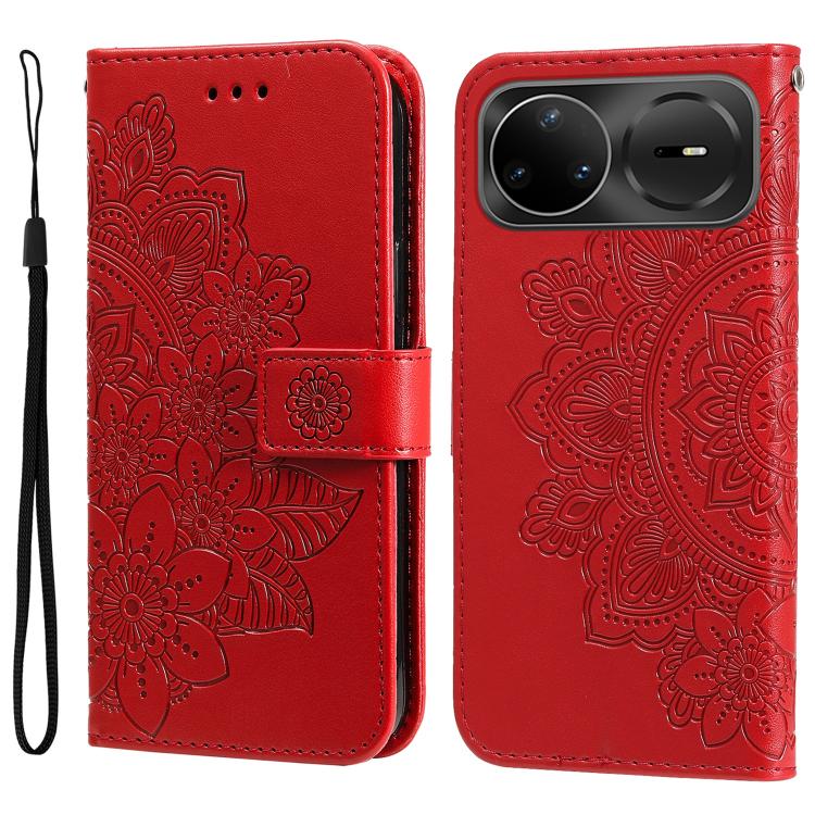 Seven-petal Flowers Embossing Leather Phone Case – Wear-resistant, Card Slot, Kickstand, For Huawei nova 15 Pro / nova 15 Ultra, For Huawei Mate 70 Air 5G, For Huawei nova 14 Lite, For Huawei Maimang 40 5G For Huawei nova 15 Pro nova 15 Ultra Red