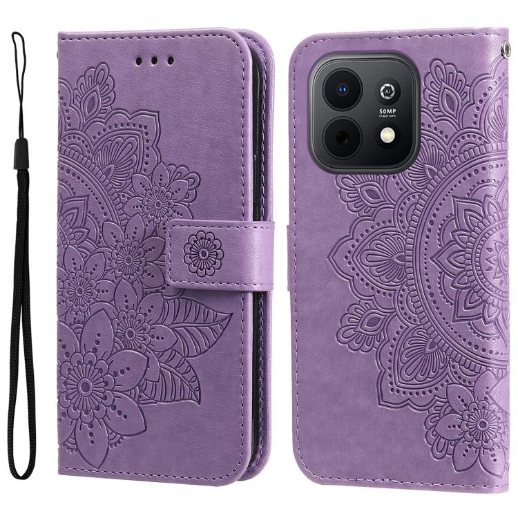 Seven-petal Flowers Embossing Leather Phone Case – Wear-resistant, Card Slot, Kickstand, For Huawei nova 16, For Huawei Enjoy 90 Pro Max 5G, For Huawei Enjoy 90 / Enjoy 90 Plus 5G, For Huawei Enjoy 80 Plus For Huawei Enjoy 90 Enjoy 90 Plus 5G Light Purple