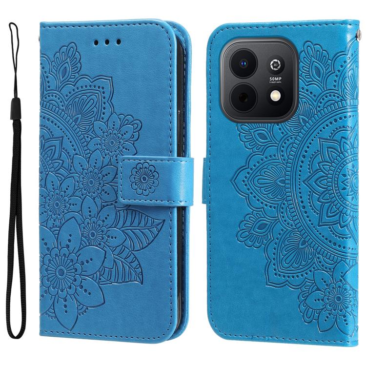 Seven-petal Flowers Embossing Leather Phone Case – Wear-resistant, Card Slot, Kickstand, For Huawei nova 16, For Huawei Enjoy 90 Pro Max 5G, For Huawei Enjoy 90 / Enjoy 90 Plus 5G, For Huawei Enjoy 80 Plus For Huawei Enjoy 90 Enjoy 90 Plus 5G Blue