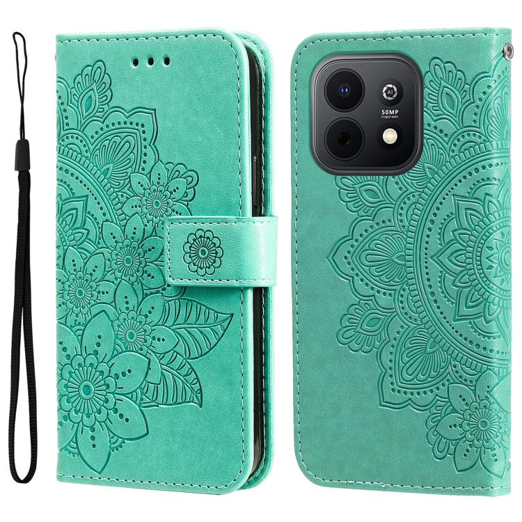 Seven-petal Flowers Embossing Leather Phone Case – Wear-resistant, Card Slot, Kickstand, For Huawei nova 16, For Huawei Enjoy 90 Pro Max 5G, For Huawei Enjoy 90 / Enjoy 90 Plus 5G, For Huawei Enjoy 80 Plus For Huawei Enjoy 90 Enjoy 90 Plus 5G Green
