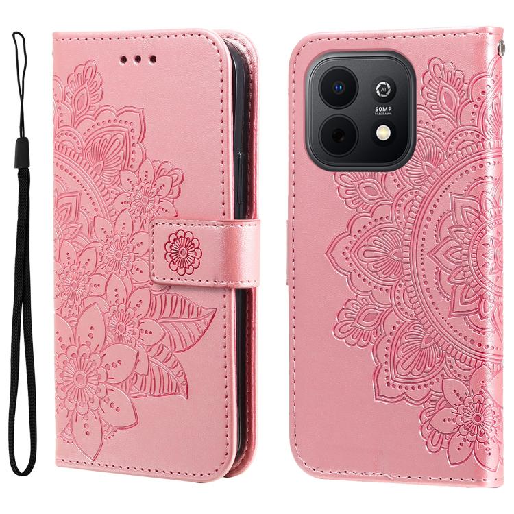 Seven-petal Flowers Embossing Leather Phone Case – Wear-resistant, Card Slot, Kickstand, For Huawei nova 16, For Huawei Enjoy 90 Pro Max 5G, For Huawei Enjoy 90 / Enjoy 90 Plus 5G, For Huawei Enjoy 80 Plus For Huawei Enjoy 90 Enjoy 90 Plus 5G Rose Gold