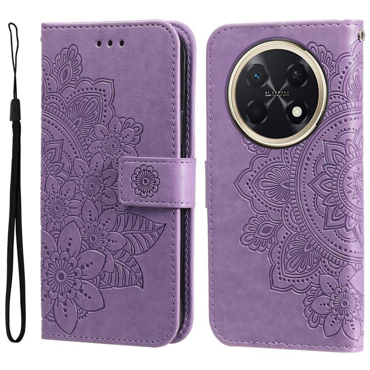 Seven-petal Flowers Embossing Leather Phone Case – Wear-resistant, Card Slot, Kickstand, For Huawei nova 16, For Huawei Enjoy 90 Pro Max 5G, For Huawei Enjoy 90 / Enjoy 90 Plus 5G, For Huawei Enjoy 80 Plus For Huawei Enjoy 90 Pro Max 5G Light Purple