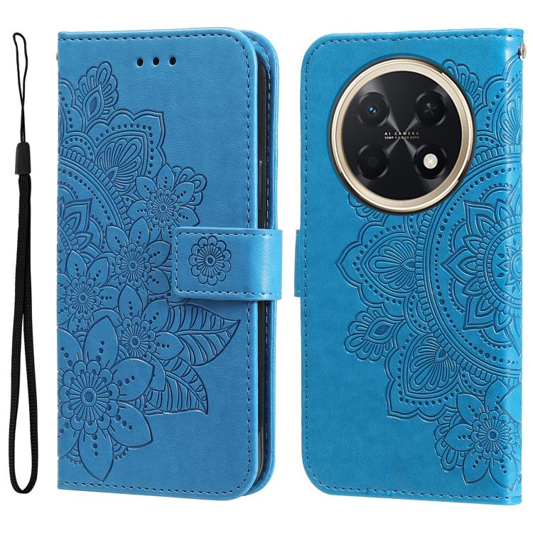 Seven-petal Flowers Embossing Leather Phone Case – Wear-resistant, Card Slot, Kickstand, For Huawei nova 16, For Huawei Enjoy 90 Pro Max 5G, For Huawei Enjoy 90 / Enjoy 90 Plus 5G, For Huawei Enjoy 80 Plus For Huawei Enjoy 90 Pro Max 5G Blue
