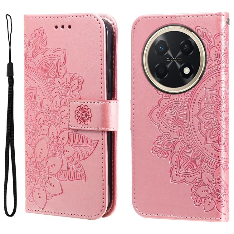 Seven-petal Flowers Embossing Leather Phone Case – Wear-resistant, Card Slot, Kickstand, For Huawei nova 16, For Huawei Enjoy 90 Pro Max 5G, For Huawei Enjoy 90 / Enjoy 90 Plus 5G, For Huawei Enjoy 80 Plus For Huawei Enjoy 90 Pro Max 5G Rose Gold