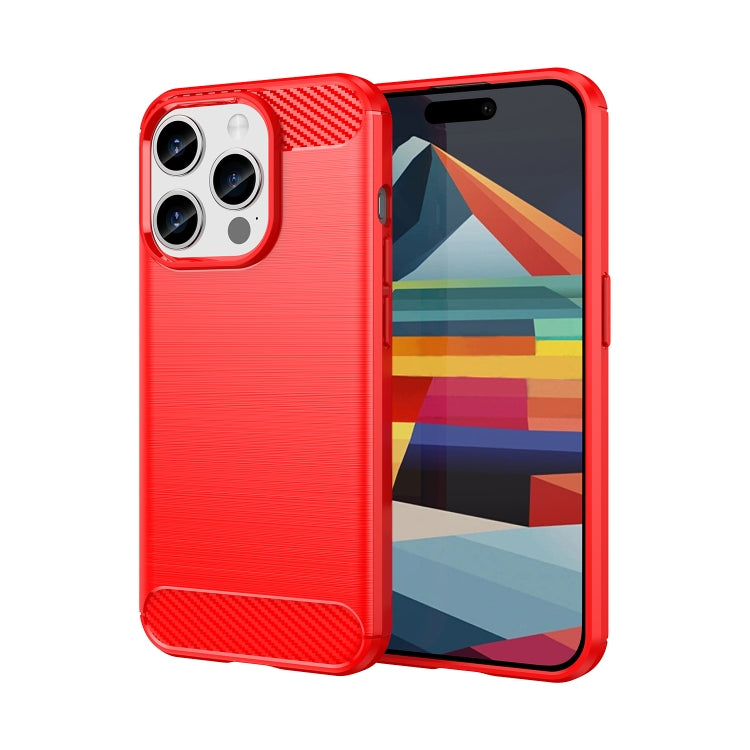 Brushed Texture Carbon Fiber TPU Phone Case, For iPhone 15, For iPhone... For iPhone 15 Pro Red