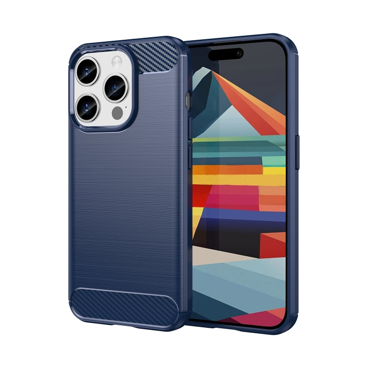 Brushed Texture Carbon Fiber TPU Phone Case, For iPhone 15, For iPhone... For iPhone 15 Pro Blue