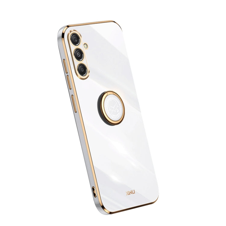 XINLI Straight Edge 6D Electroplate TPU Phone Case with Ring Holder – Ring Holder, TPU, For Samsung Galaxy A25 5G, For Samsung Galaxy S23 FE 5G, For Samsung Galaxy M54 5G For Samsung Galaxy S23 FE 5G White