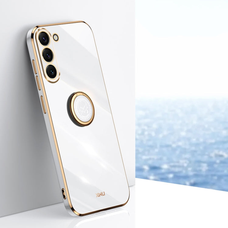 XINLI Straight Edge 6D Electroplate TPU Phone Case with Ring Holder – Ring Holder, TPU, For Samsung Galaxy S24 Ultra 5G, For Samsung Galaxy S24+ 5G, For Samsung Galaxy S24 5G For Samsung Galaxy S24 5G White