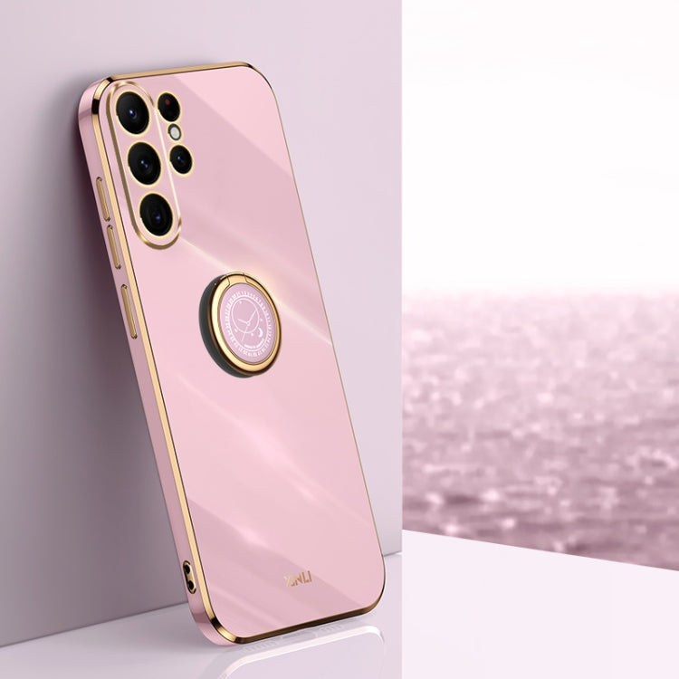 XINLI Straight Edge 6D Electroplate TPU Phone Case with Ring Holder – Ring Holder, TPU, For Samsung Galaxy S24 Ultra 5G, For Samsung Galaxy S24+ 5G, For Samsung Galaxy S24 5G For Samsung Galaxy S24 Ultra 5G Cherry Purple