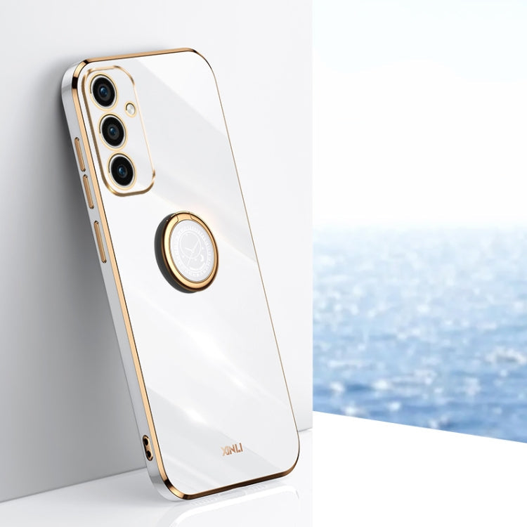 XINLI Straight Edge 6D Electroplate TPU Phone Case with Ring Holder – Ring Holder, TPU, For Samsung Galaxy A15, For Samsung Galaxy A55, For Samsung Galaxy A35 5G For Samsung Galaxy A35 5G White