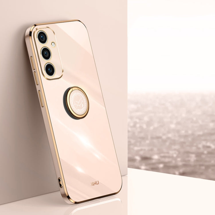 XINLI Straight Edge 6D Electroplate TPU Phone Case with Ring Holder – Ring Holder, TPU, For Samsung Galaxy A15, For Samsung Galaxy A55, For Samsung Galaxy A35 5G For Samsung Galaxy A35 5G Pink