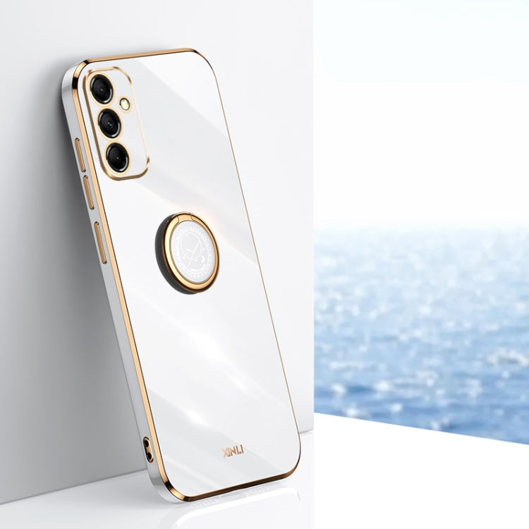 XINLI Straight Edge 6D Electroplate TPU Phone Case with Ring Holder – Ring Holder, TPU, For Samsung Galaxy A15, For Samsung Galaxy A55, For Samsung Galaxy A35 5G For Samsung Galaxy A55 White