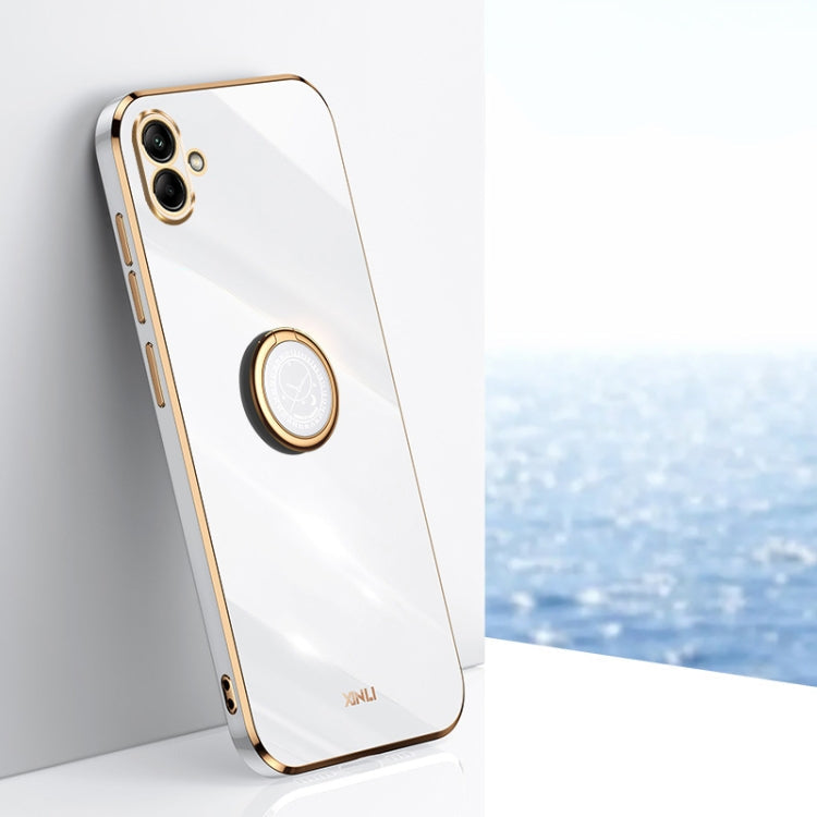 XINLI Straight Edge 6D Electroplate TPU Phone Case with Ring Holder – Ring Holder, TPU, For Samsung Galaxy F14 5G, For Samsung Galaxy M14 5G, For Samsung Galaxy A04e 4G For Samsung Galaxy A04e 4G White