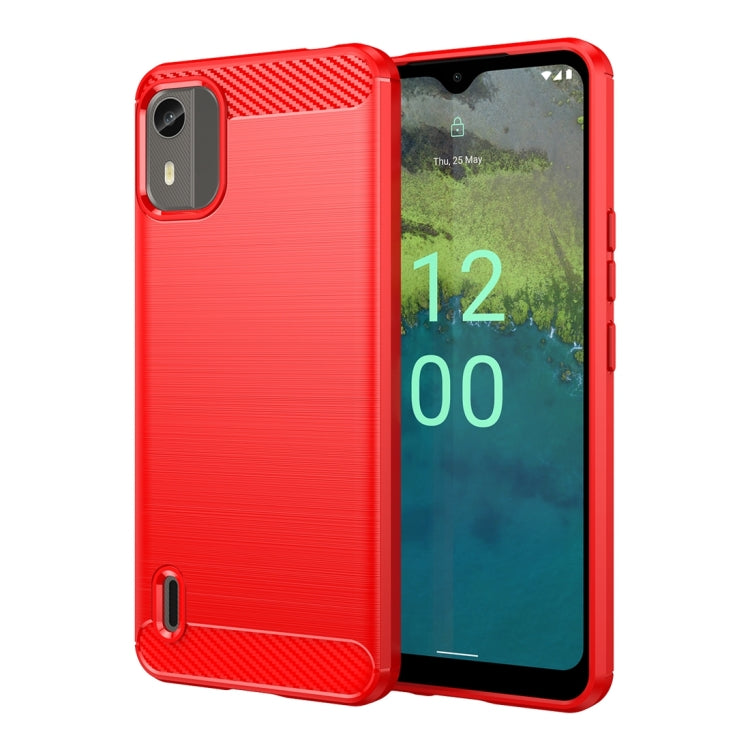 Brushed Texture Carbon Fiber TPU Phone Case – TPU, For Nokia C12, For Nokia C12 Pro, For Nokia C12 Plus, For Nokia C22 For Nokia C12 Red