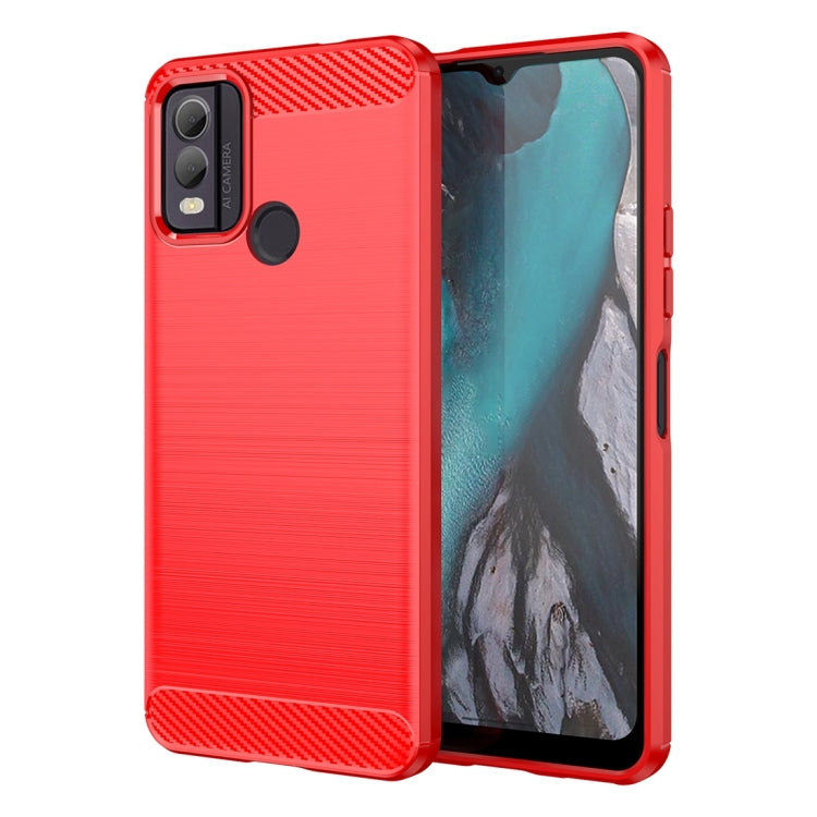 Brushed Texture Carbon Fiber TPU Phone Case – TPU, For Nokia C12, For Nokia C12 Pro, For Nokia C12 Plus, For Nokia C22 For Nokia C22 Red