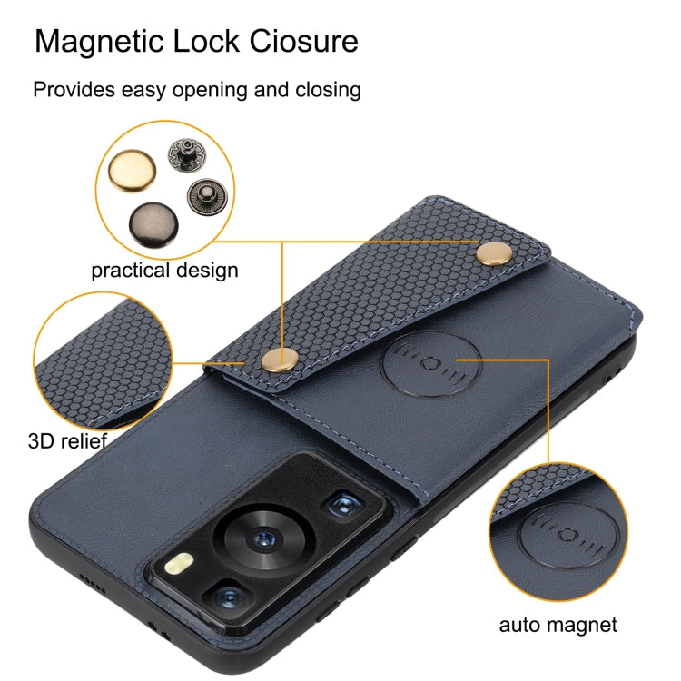 Double Buckle Magnetic PU+TPU Phone Case – Magnetic, Card Slot, Leather, For Huawei P60 / P60 Pro