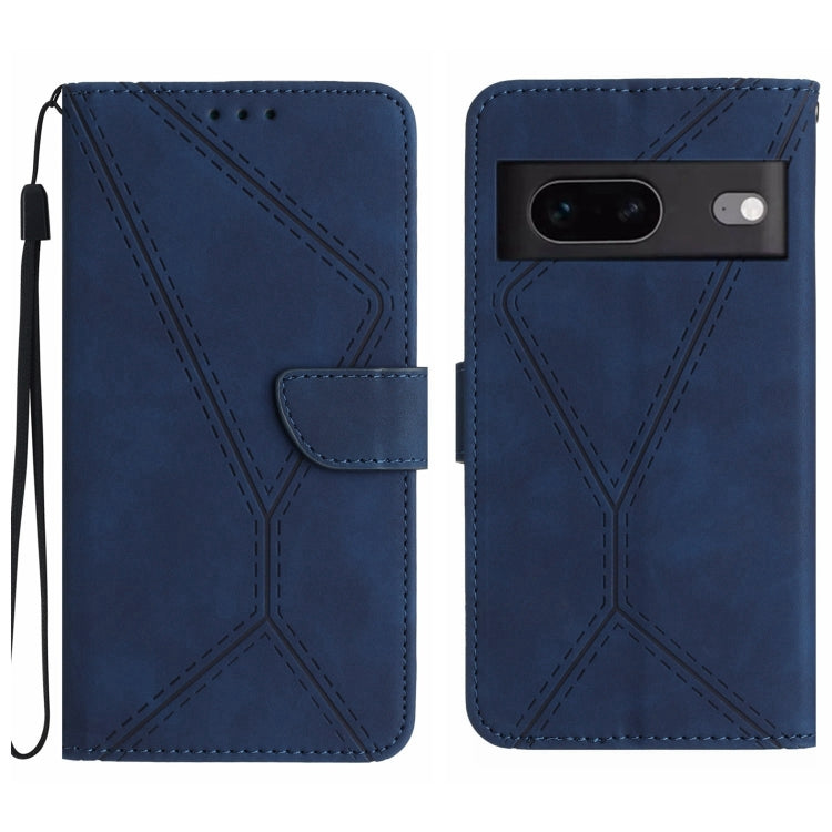 Stitching Embossed Leather Phone Case – Wear-resistant, Card Slot, Kickstand, For Google Pixel 7, For Google Pixel 7 Pro, For Google Pixel 7a, For Google Pixel 6 For Google Pixel 7a Blue