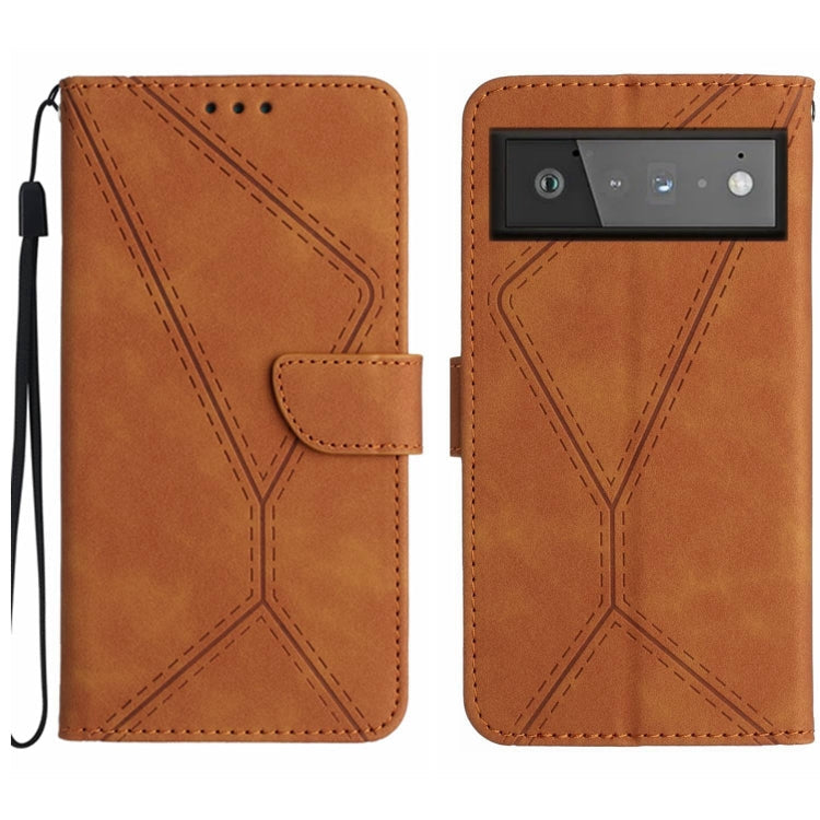 Stitching Embossed Leather Phone Case – Wear-resistant, Card Slot, Kickstand, For Google Pixel 7, For Google Pixel 7 Pro, For Google Pixel 7a, For Google Pixel 6 For Google Pixel 6 Brown