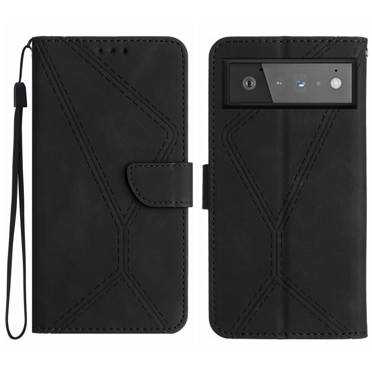Stitching Embossed Leather Phone Case – Wear-resistant, Card Slot, Kickstand, For Google Pixel 7, For Google Pixel 7 Pro, For Google Pixel 7a, For Google Pixel 6 For Google Pixel 6 Black