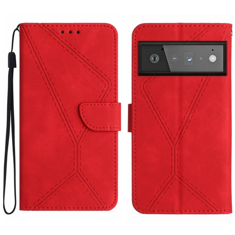 Stitching Embossed Leather Phone Case – Wear-resistant, Card Slot, Kickstand, For Google Pixel 6 Pro, For Google Pixel 6a For Google Pixel 6 Pro Red