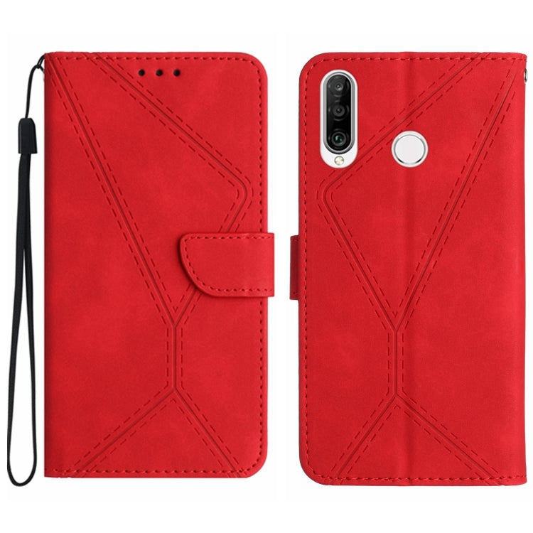 Stitching Embossed Leather Phone Case – Wear-resistant, Card Slot, Kickstand, For Huawei P30 Lite/nova 4e For Huawei P30 Lite nova 4e Red