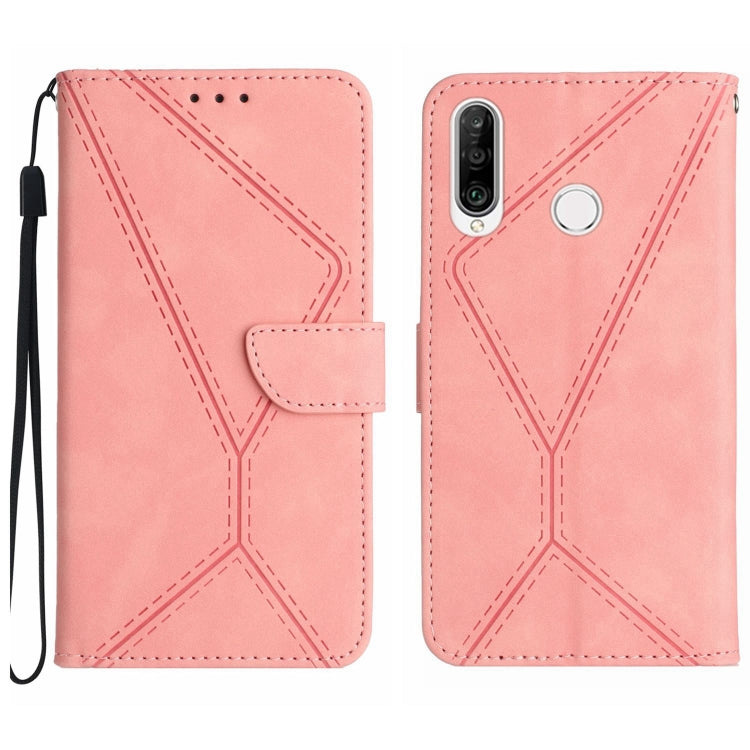 Stitching Embossed Leather Phone Case – Wear-resistant, Card Slot, Kickstand, For Huawei P30 Lite/nova 4e For Huawei P30 Lite nova 4e Pink