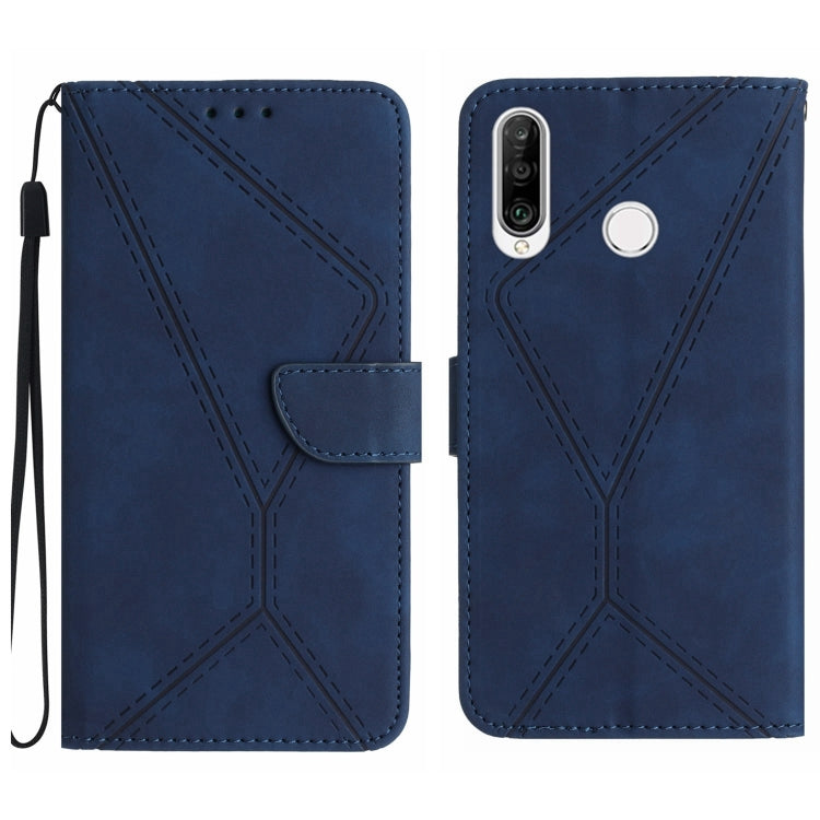 Stitching Embossed Leather Phone Case – Wear-resistant, Card Slot, Kickstand, For Huawei P30 Lite/nova 4e For Huawei P30 Lite nova 4e Blue